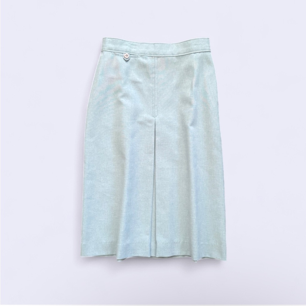 Vintage 80s Mervyn’s Sky Blue Front Pleat Midi Skirt Size 8